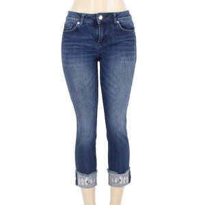 Ted Baker Sz 26 x 24 Blue Denim Embroidered Daisy Chain Cuff Jean